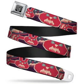 BD Wings Logo CLOSE-UP Full Color Black Silver Seatbelt Belt - Angry Bunnies CLOSE-UP Purple/Red/Blue Webbing