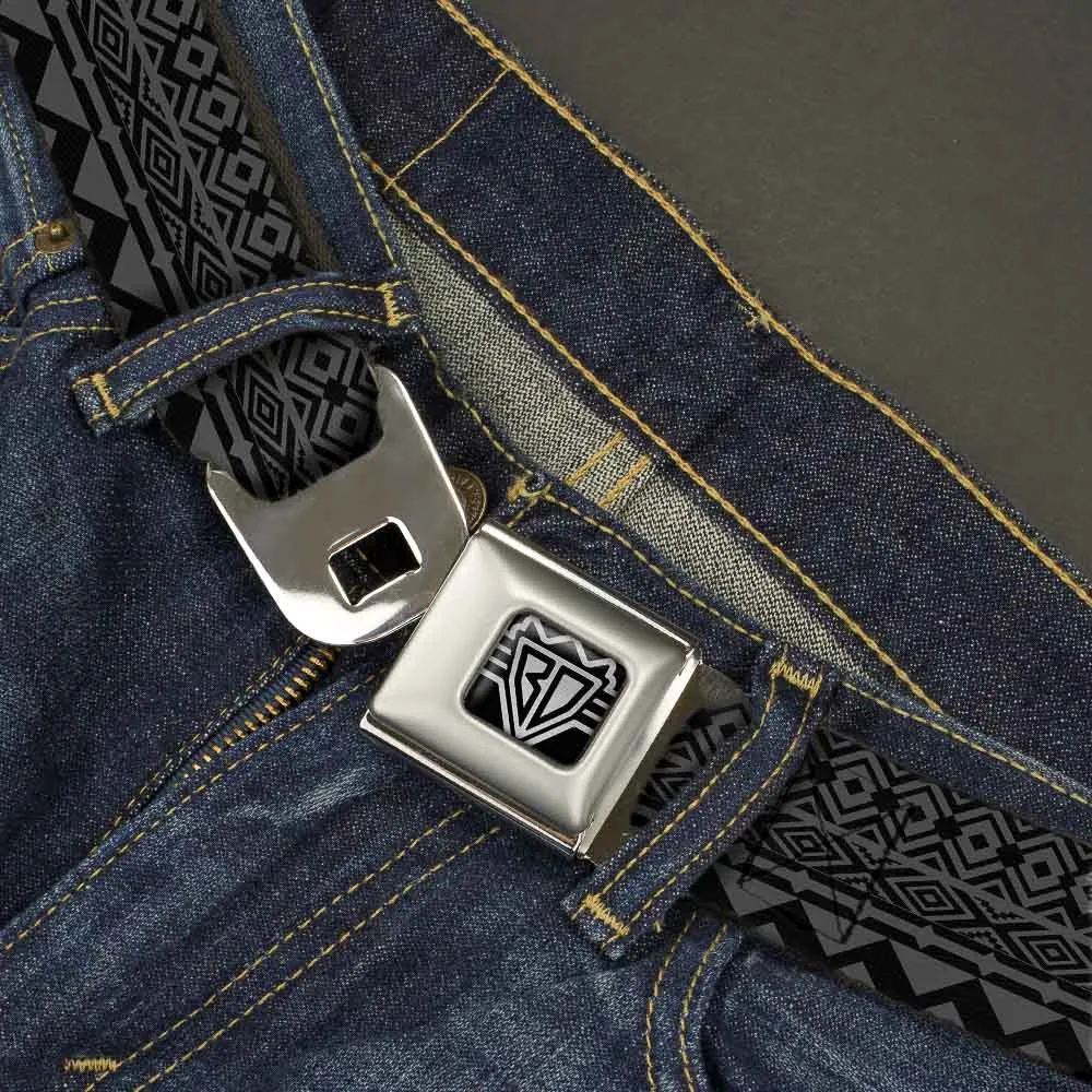 BD Wings Logo CLOSE-UP Full Color Black Silver Seatbelt Belt - Aztec1 Gray/Black Webbing