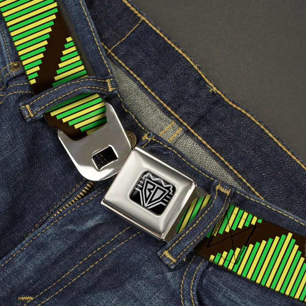 BD Wings Logo CLOSE-UP Full Color Black Silver Seatbelt Belt - Aztec19 Black/Green/Yellow Webbing