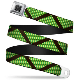 BD Wings Logo CLOSE-UP Full Color Black Silver Seatbelt Belt - Aztec19 Black/Green/Yellow Webbing