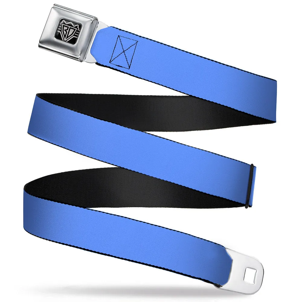 BD Wings Logo CLOSE-UP Full Color Black Silver Seatbelt Belt - Baby Blue Webbing