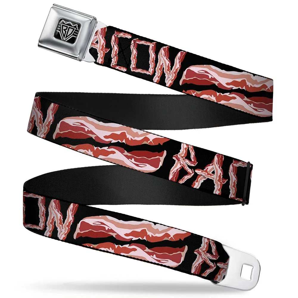 BD Wings Logo CLOSE-UP Full Color Black Silver Seatbelt Belt - Bacon w/Text2 Webbing