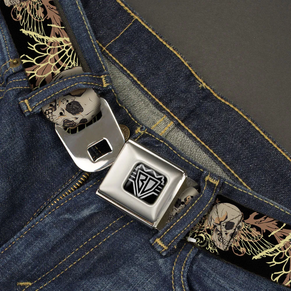 BD Wings Logo CLOSE-UP Full Color Black Silver Seatbelt Belt - BD Die Hard Skull 01 Webbing