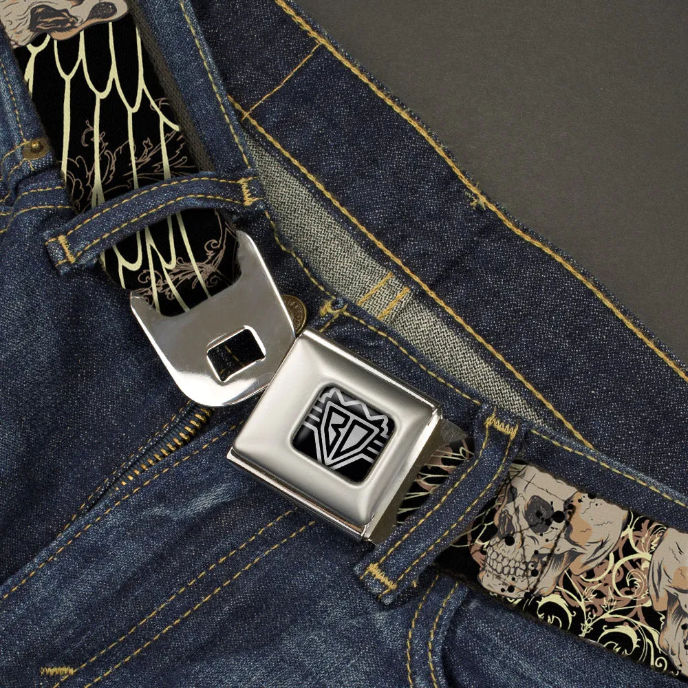 BD Wings Logo CLOSE-UP Full Color Black Silver Seatbelt Belt - BD Die Hard Skull 02 Webbing