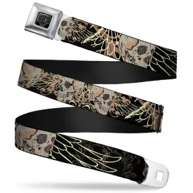 BD Wings Logo CLOSE-UP Full Color Black Silver Seatbelt Belt - BD Die Hard Skull 02 Webbing