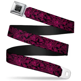 BD Wings Logo CLOSE-UP Full Color Black Silver Seatbelt Belt - BD Logo Scattered Black/Fuchsia Webbing