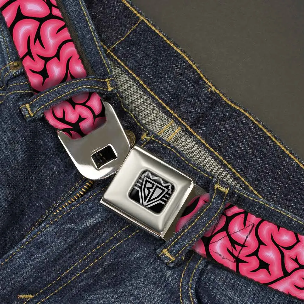 BD Wings Logo CLOSE-UP Full Color Black Silver Seatbelt Belt - Brains Black/Pink Webbing