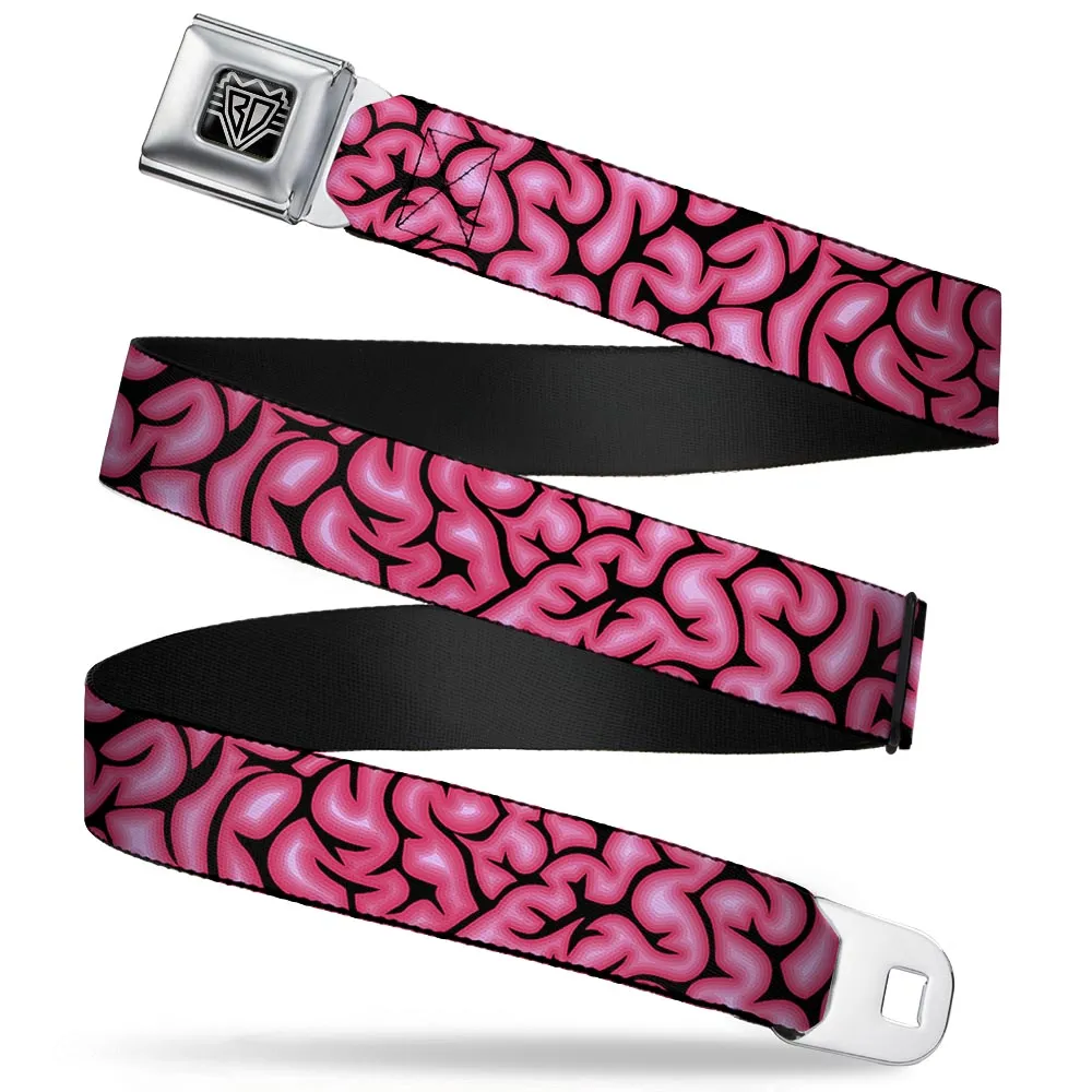 BD Wings Logo CLOSE-UP Full Color Black Silver Seatbelt Belt - Brains Black/Pink Webbing