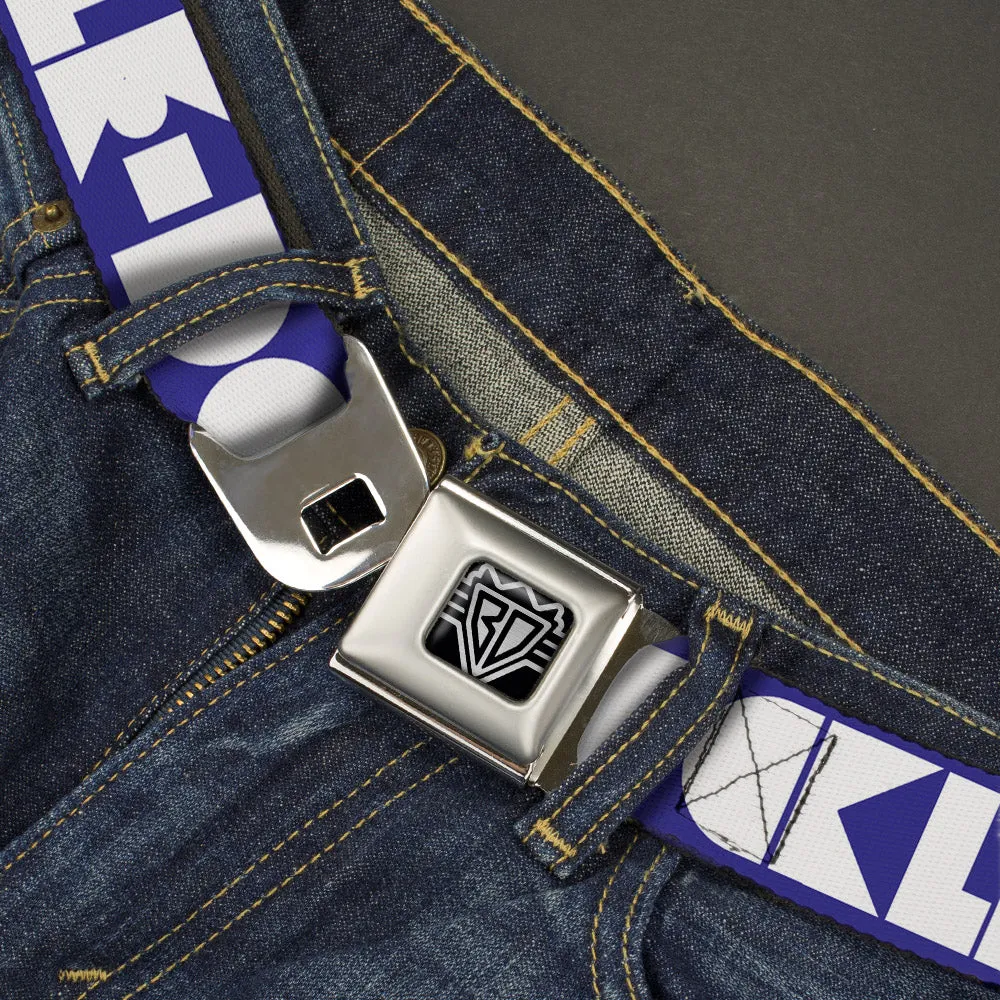 BD Wings Logo CLOSE-UP Full Color Black Silver Seatbelt Belt - BUCKLE-DOWN Shapes Blue/White Webbing