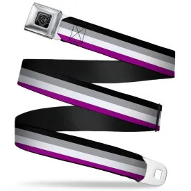 BD Wings Logo CLOSE-UP Full Color Black Silver Seatbelt Belt - Flag Asexual Black/Gray/White/Purple Webbing by Buckle-Down