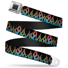 BD Wings Logo CLOSE-UP Full Color Black Silver Seatbelt Belt - Flames Black/Blue/Pink Webbing by Buckle-Down