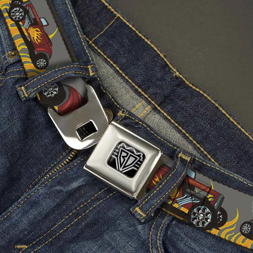 BD Wings Logo CLOSE-UP Full Color Black Silver Seatbelt Belt - Hot Rod w/Flames Webbing by Buckle-Down