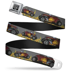 BD Wings Logo CLOSE-UP Full Color Black Silver Seatbelt Belt - Hot Rod w/Flames Webbing by Buckle-Down