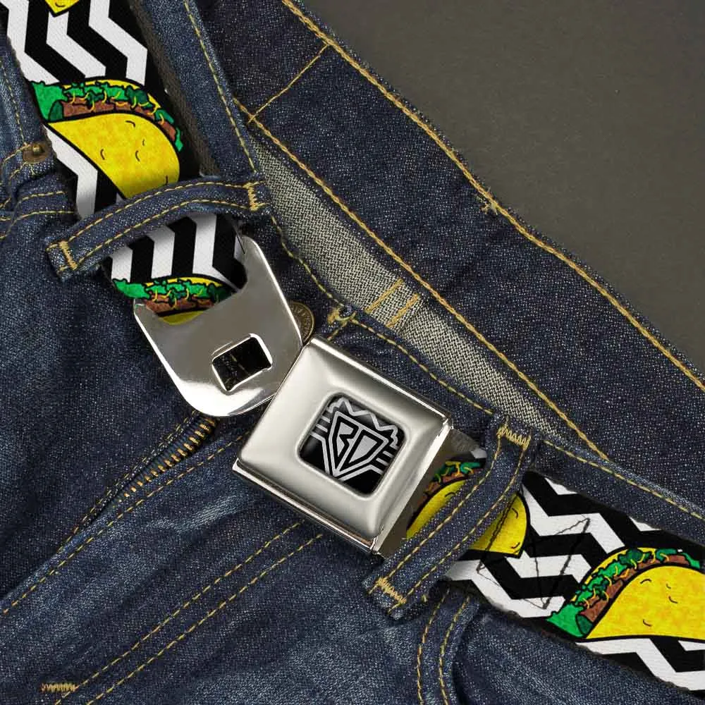 BD Wings Logo CLOSE-UP Full Color Black Silver Seatbelt Belt - Taco/Chevron Black/White Webbing by Buckle-Down