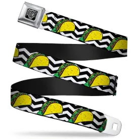 BD Wings Logo CLOSE-UP Full Color Black Silver Seatbelt Belt - Taco/Chevron Black/White Webbing by Buckle-Down