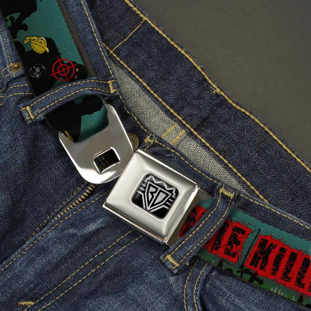 BD Wings Logo CLOSE-UP Full Color Black Silver Seatbelt Belt - ZOMBIE KILLER Zombie March Green/Red/Black Webbing by Buckle-Down