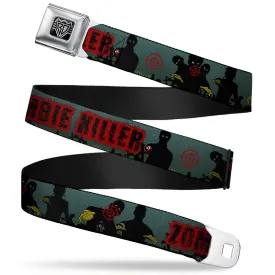 BD Wings Logo CLOSE-UP Full Color Black Silver Seatbelt Belt - ZOMBIE KILLER Zombie March Green/Red/Black Webbing by Buckle-Down