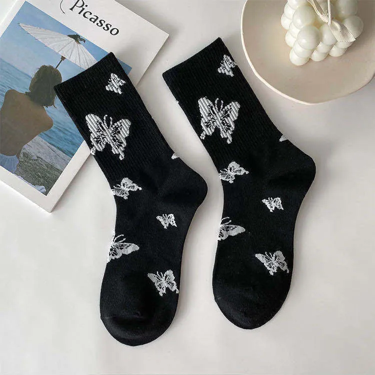 Black & White Butterfly Socks