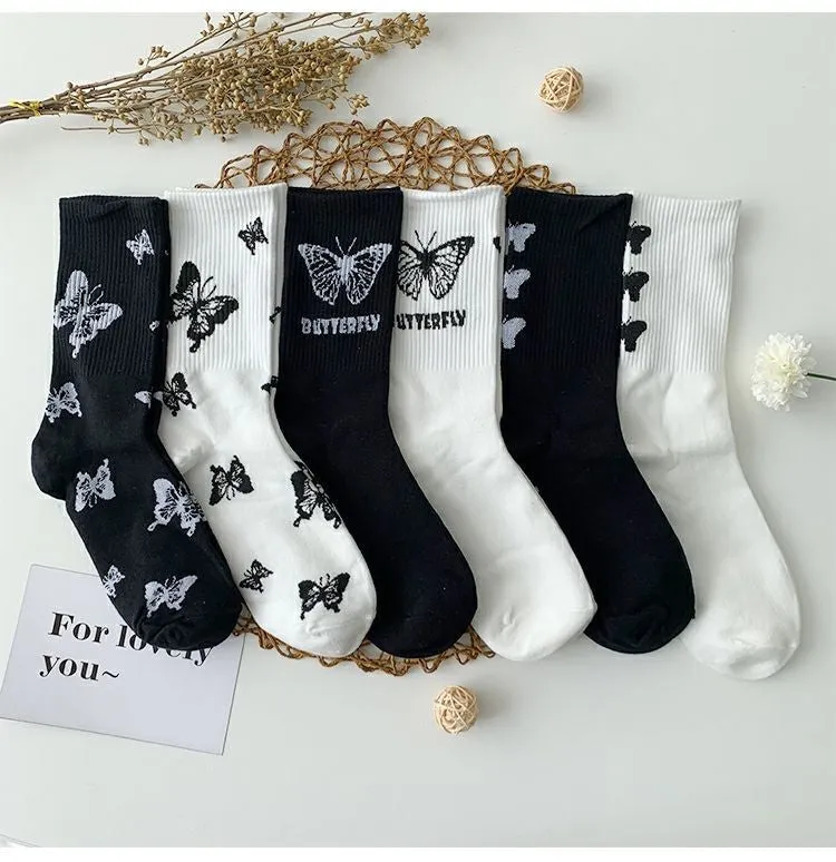 Black & White Butterfly Socks