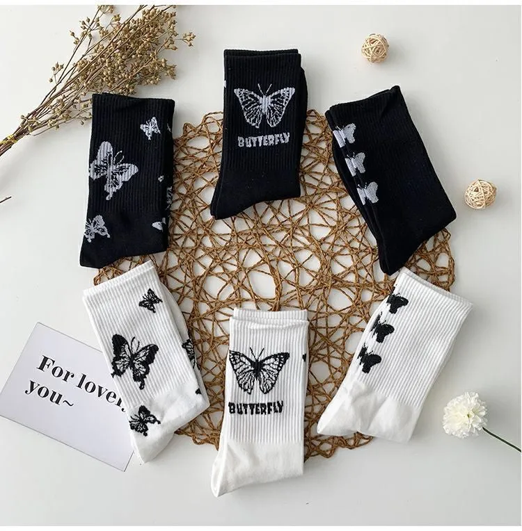 Black & White Butterfly Socks