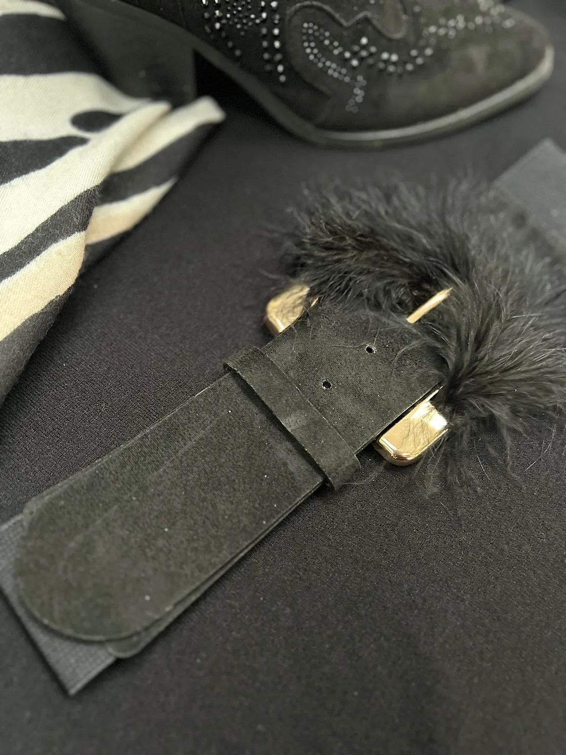 Black Fluffy Buckle Belt