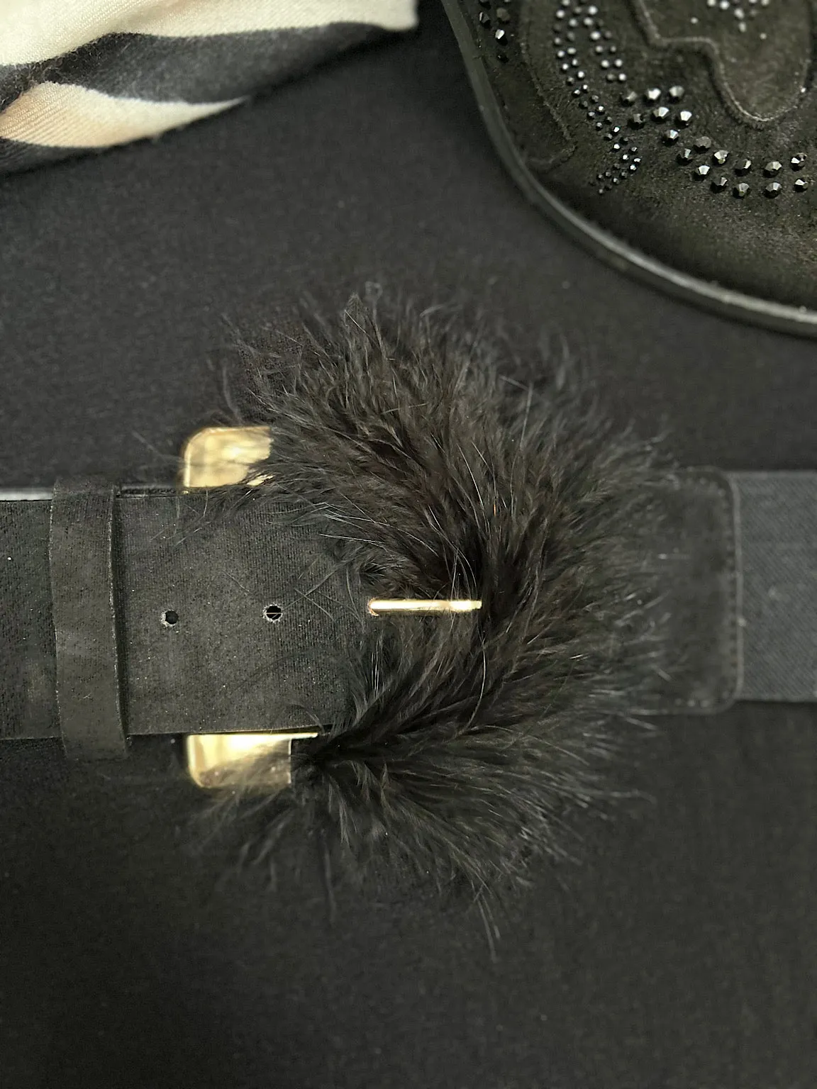 Black Fluffy Buckle Belt