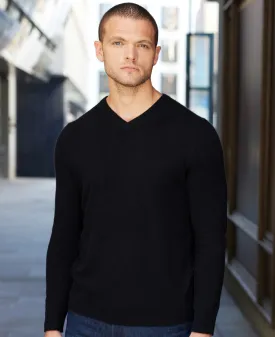 Black Wool Cashmere V-Neck Jumper