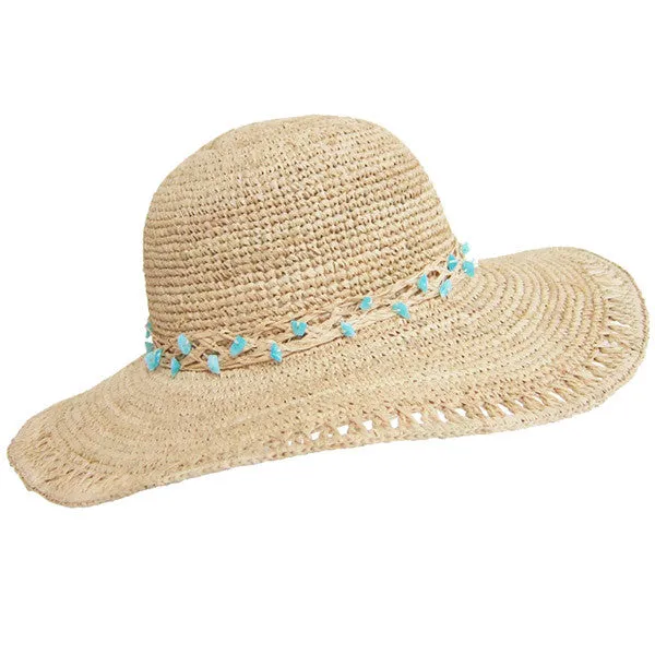 Boardwalk Style - Raffia Sun Hat with Turquoise Beads