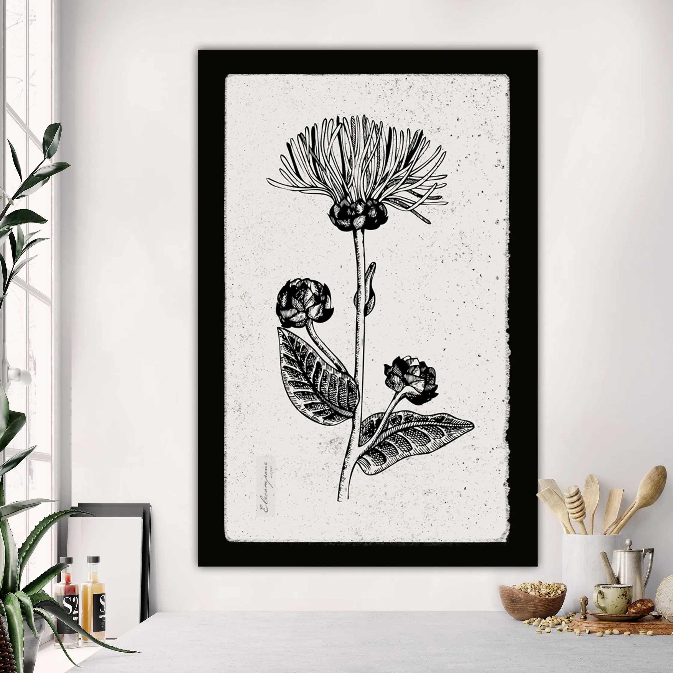 Botanical Herbs on Canvas with Black Edges