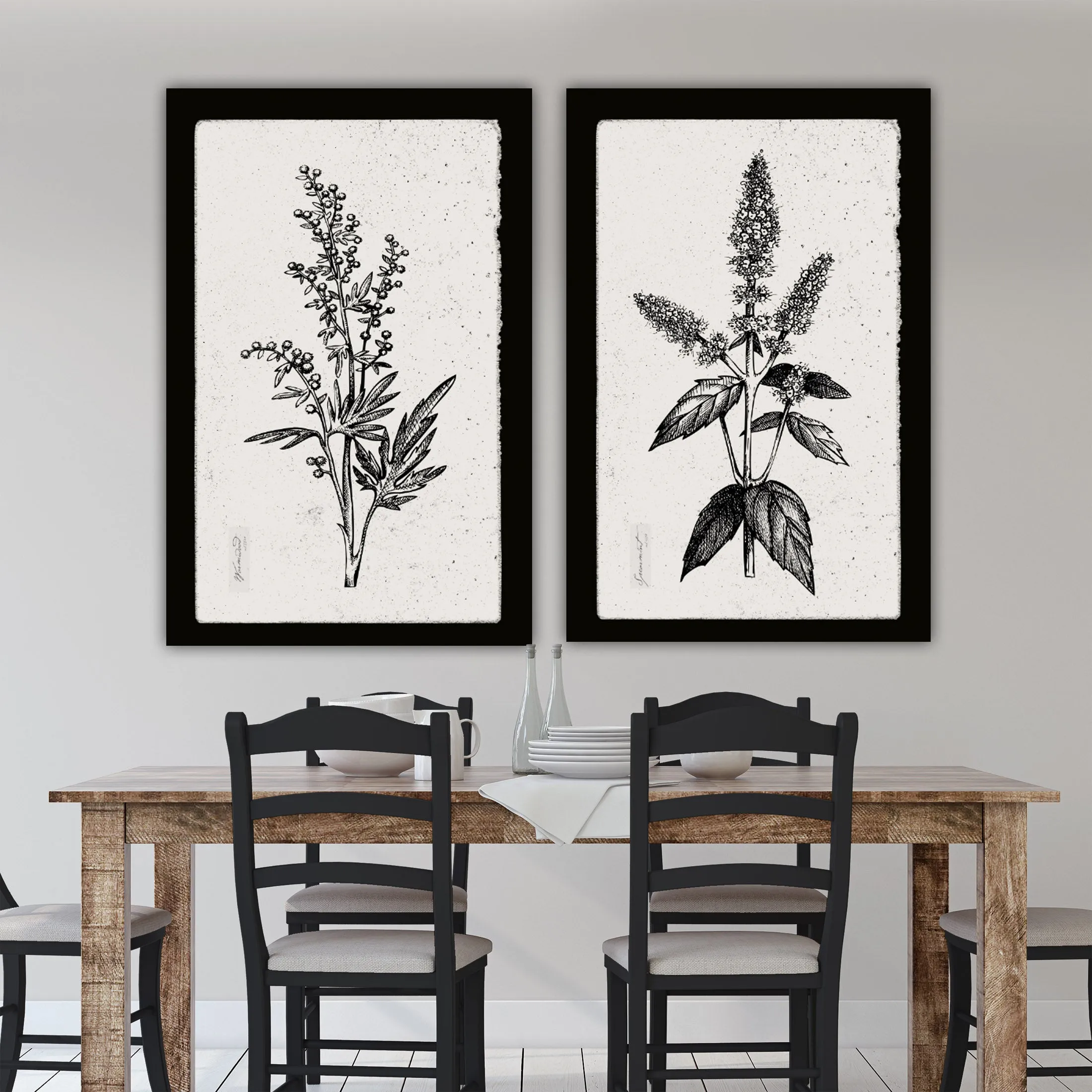 Botanical Herbs on Canvas with Black Edges