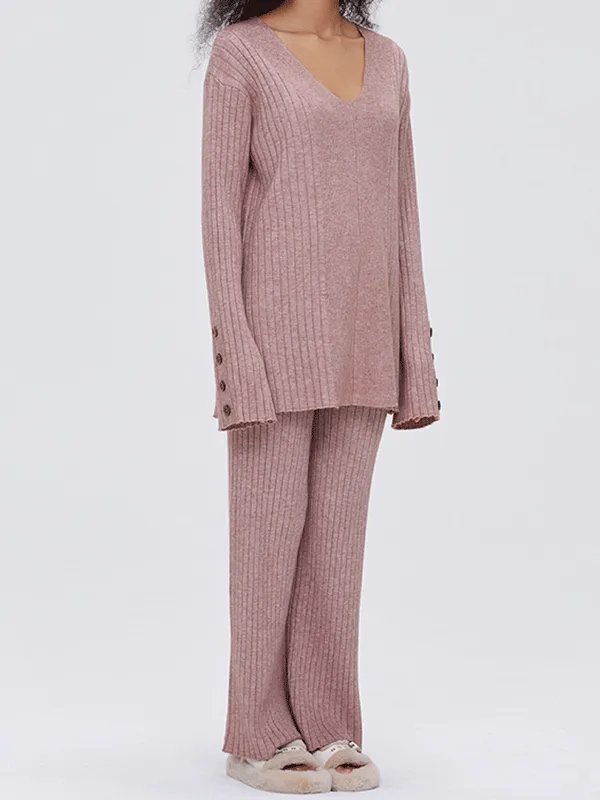 Button Design Solid Color Knit Suit