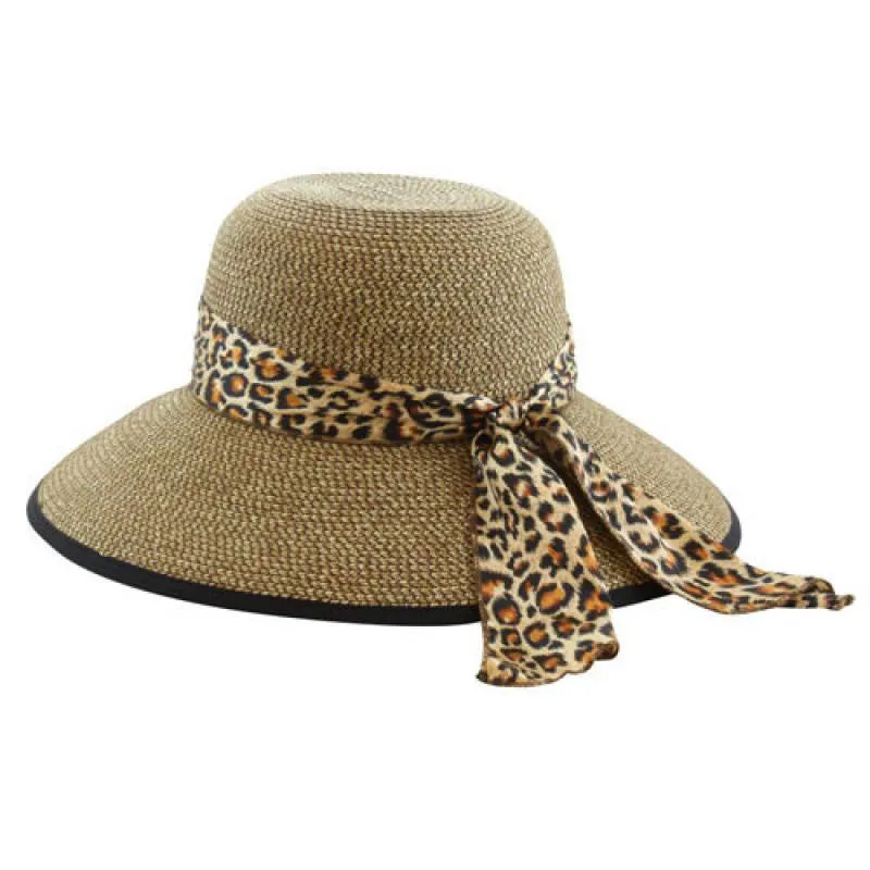 California Hat Company - Wide Brim Sun Hat with Leopard Trim