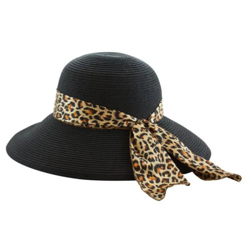 California Hat Company - Wide Brim Sun Hat with Leopard Trim