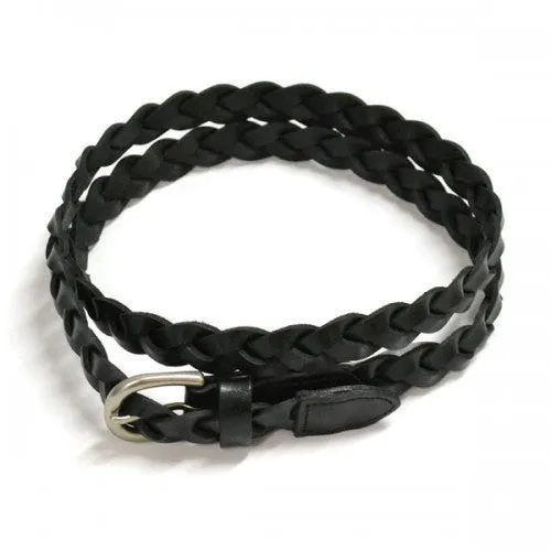 CAROL - Womens Black Genuine Leather Plaited Belt