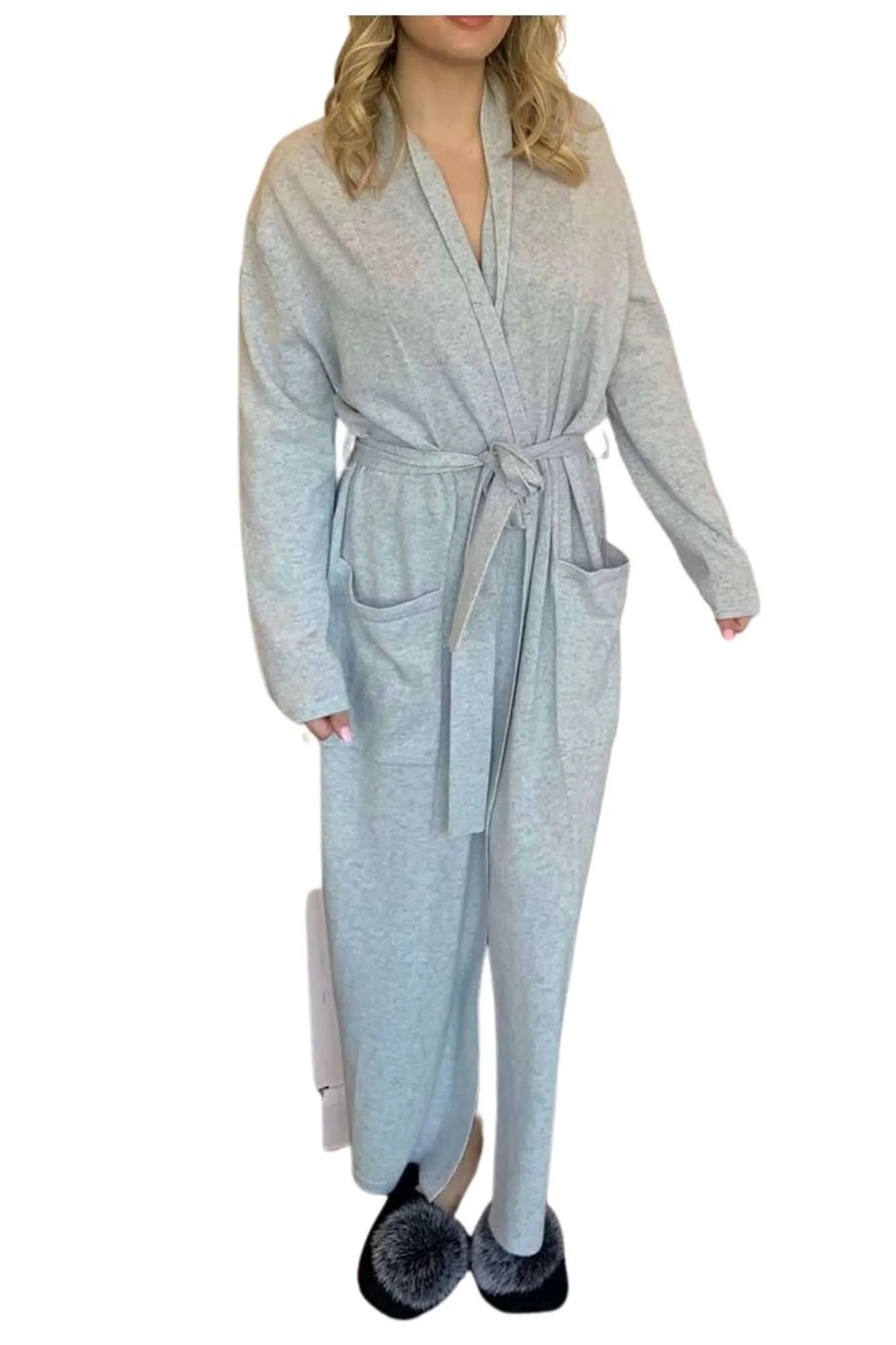 Cashmere Long Wrap Robe