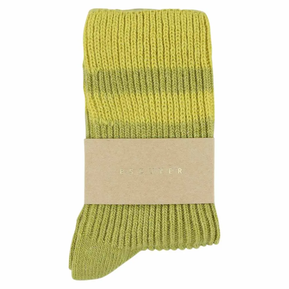 Cashmere Stripes Socks Women - Green Grey / Yellow