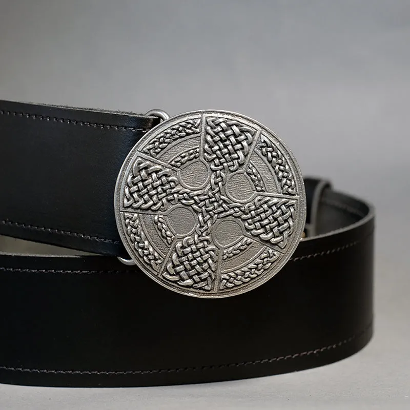 Celtic Cross Round Kilt Belt Buckle