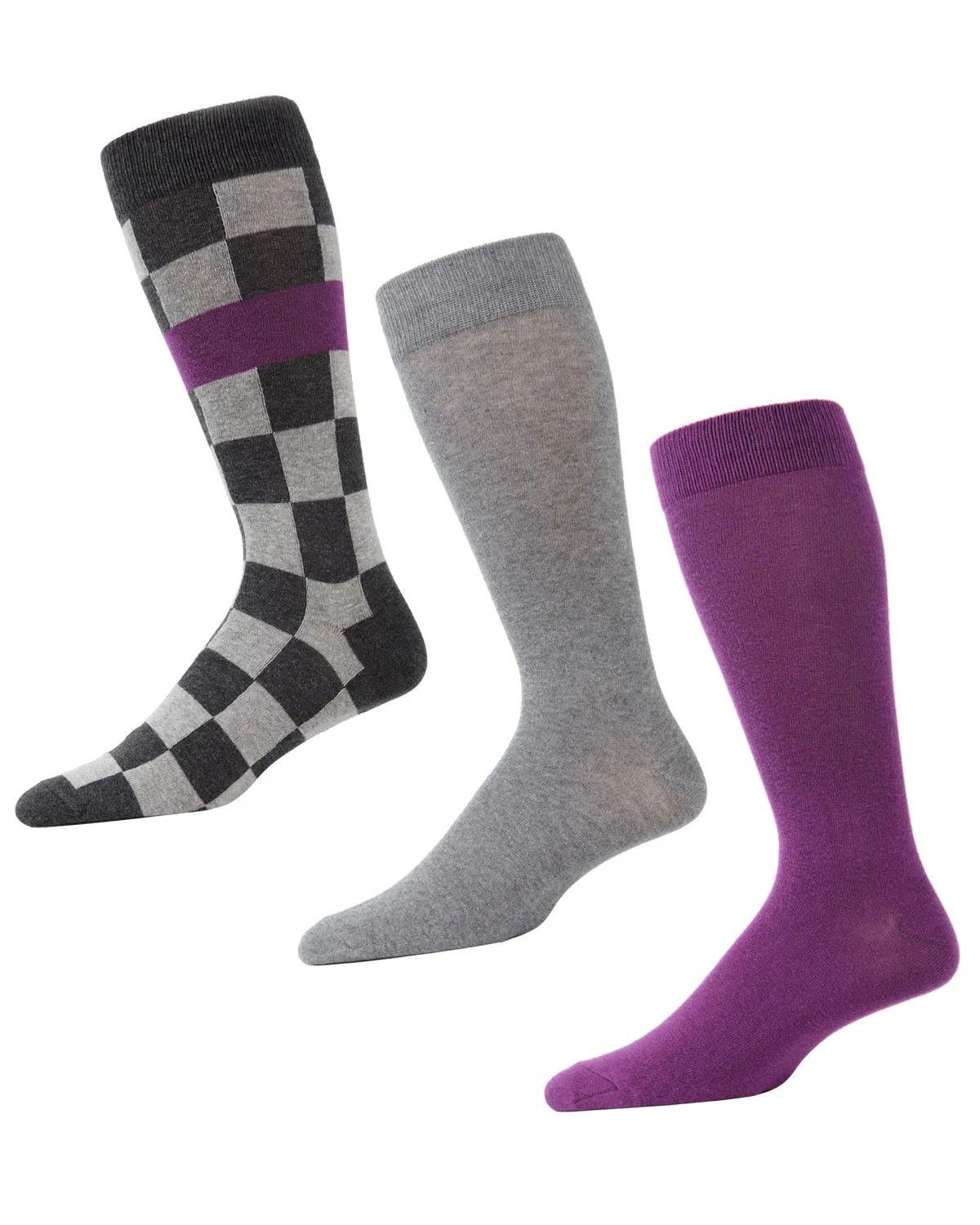 Checkered Slash Cotton Blend Crew Sock 3 Pack