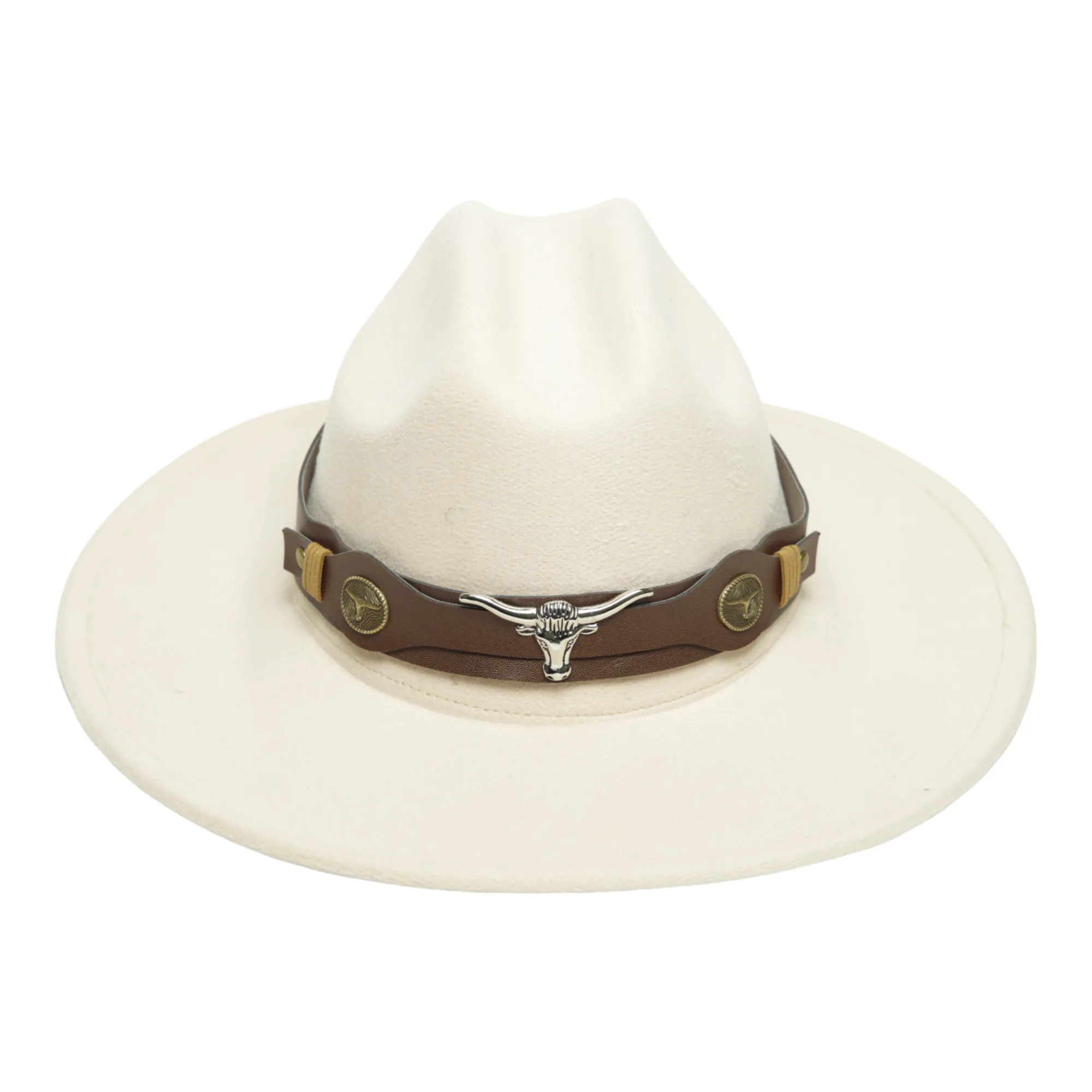 Chokore Pinched Cowboy Hat with Ox head belt  (Off White)