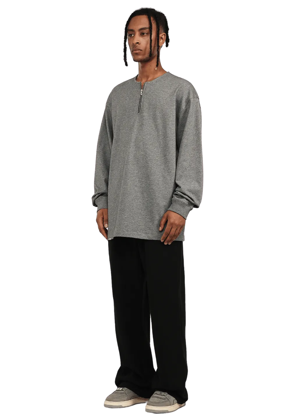 Collarless Zip Up Sweatshirt