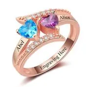 CRI102962 - Rose Gold 925 Sterling Silver Personalized Ring, Names and Birthstones