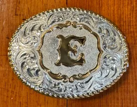 Crumrine® Letter "E" Silver & Gold Floral Western Belt Buckle