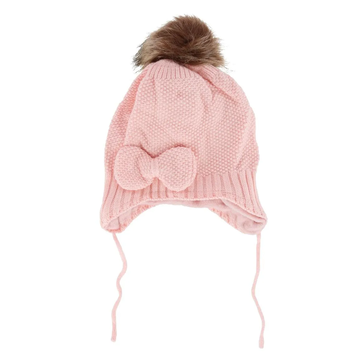 CTM® Girl's One Size Fits Most Knit Winter Beanie with Pom Bow and Ear Flaps