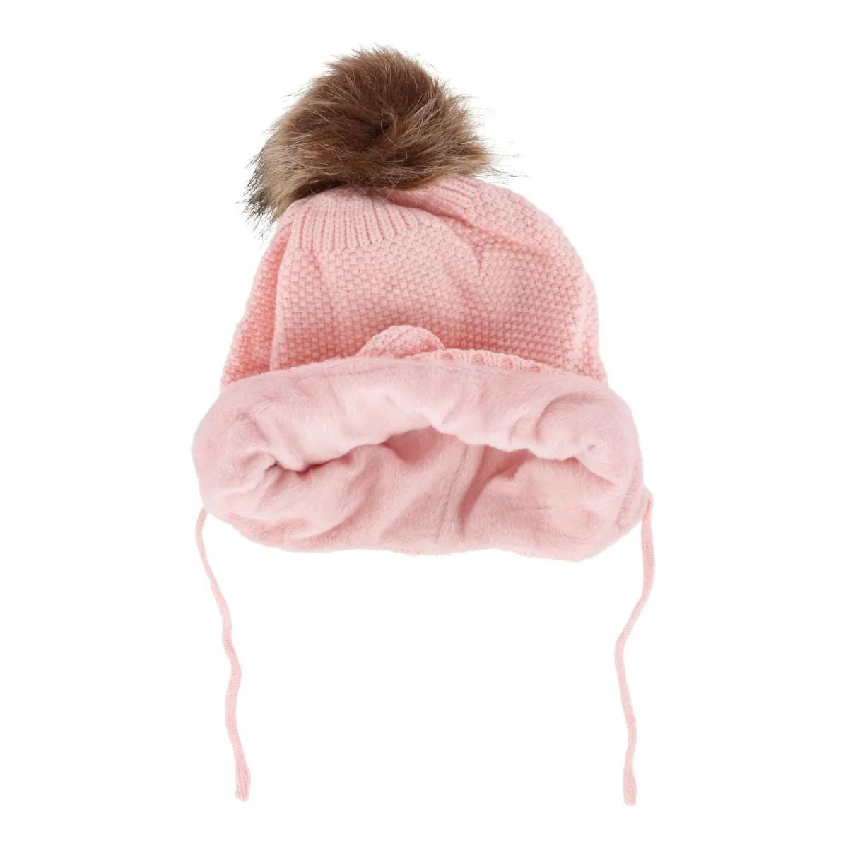 CTM® Girl's One Size Fits Most Knit Winter Beanie with Pom Bow and Ear Flaps