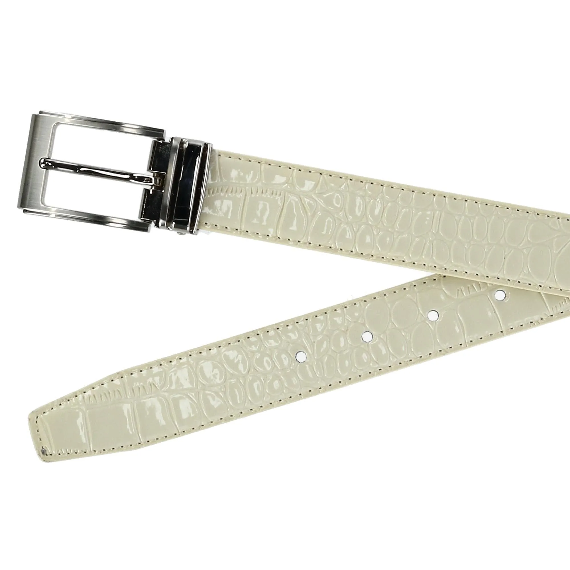 CTM® Leather Croc Print Dress Belt with Clamp On Buckle