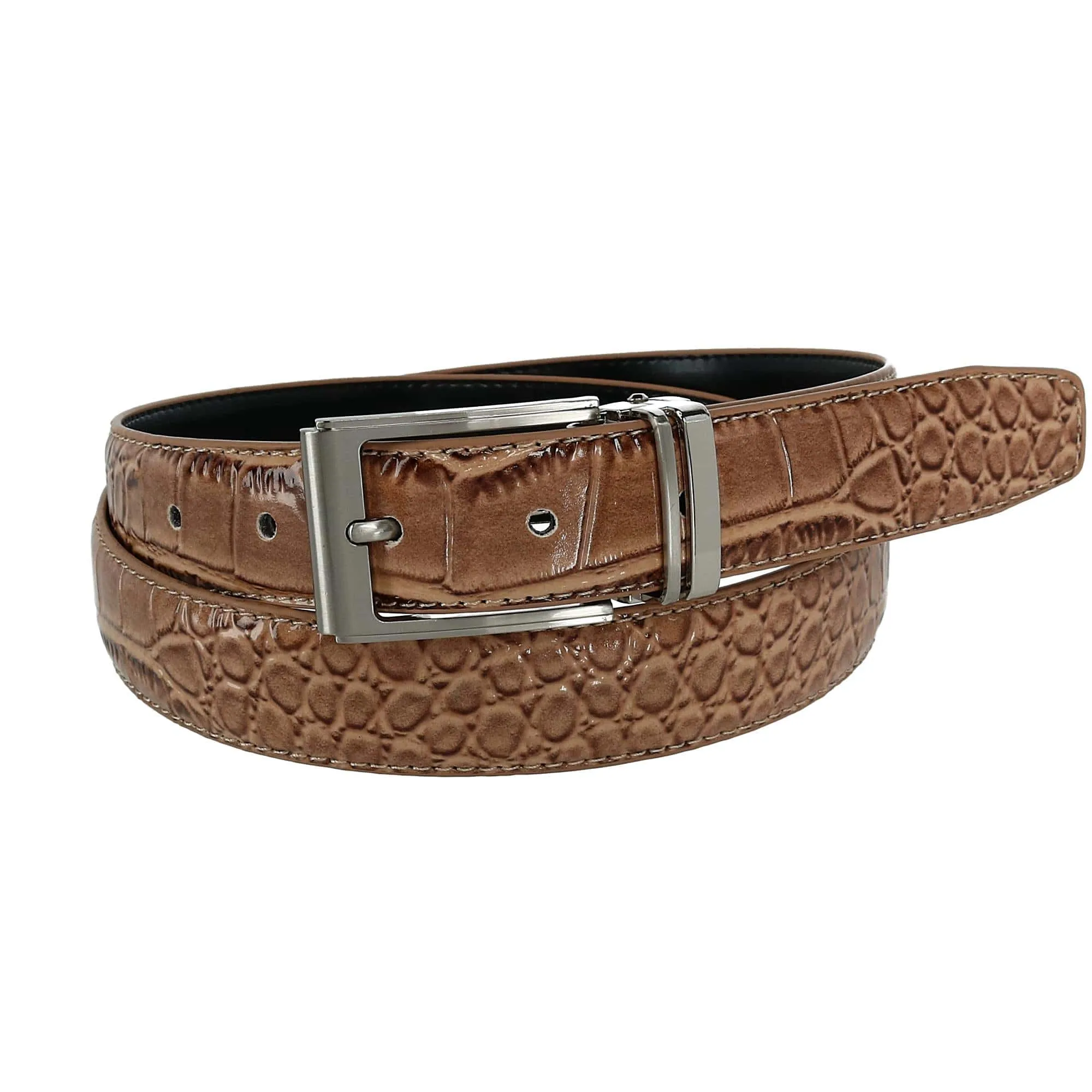 CTM® Leather Croc Print Dress Belt with Clamp On Buckle