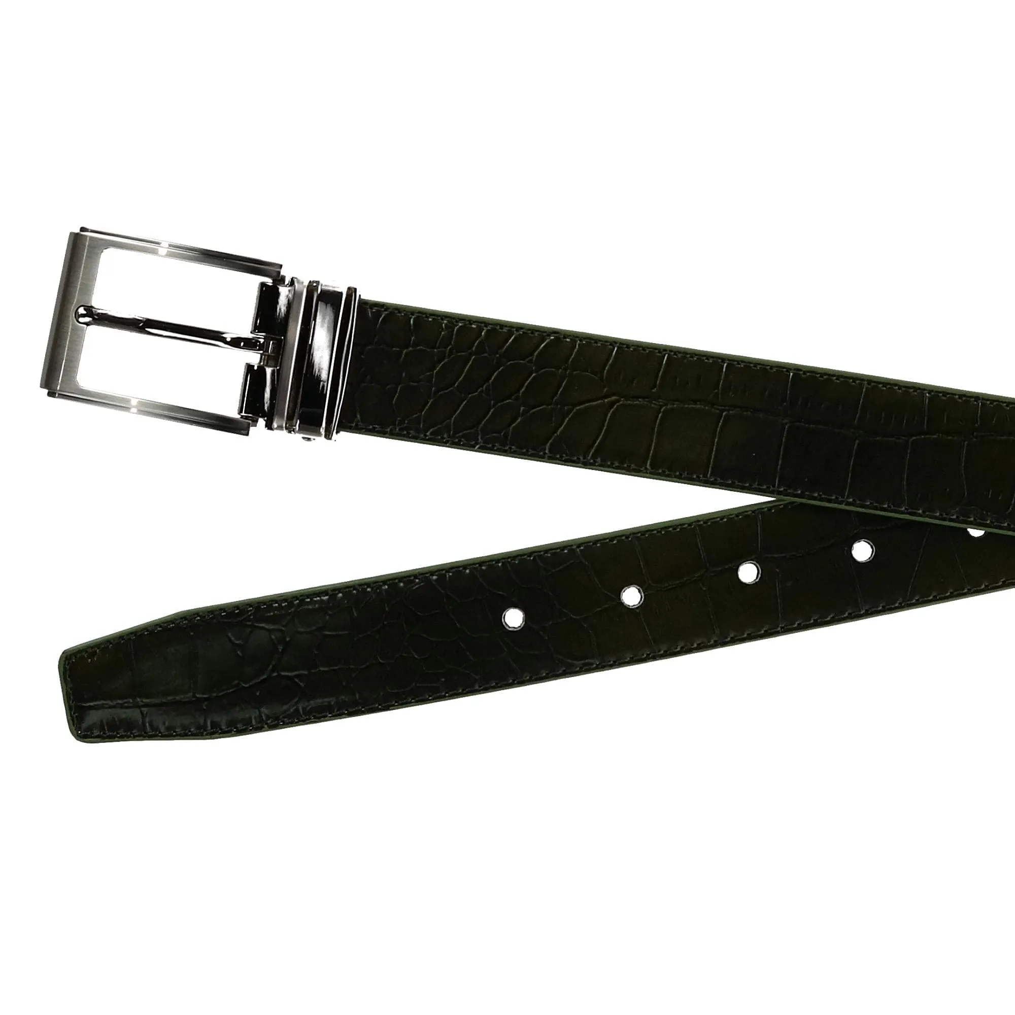 CTM® Leather Croc Print Dress Belt with Clamp On Buckle