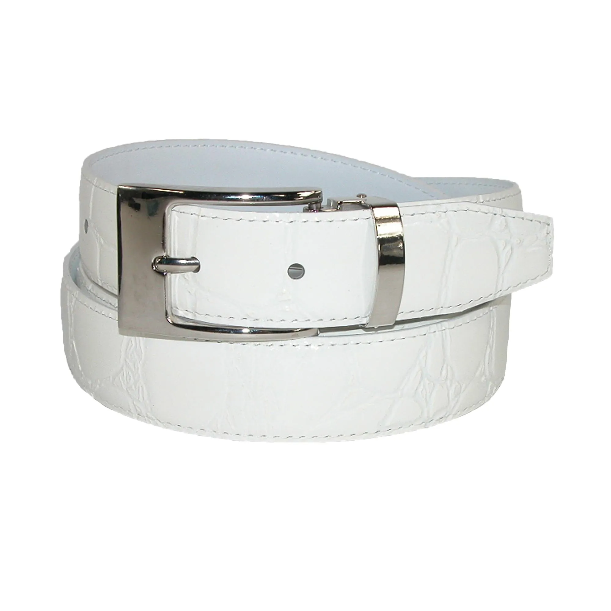 CTM® Leather Croc Print Dress Belt with Clamp On Buckle