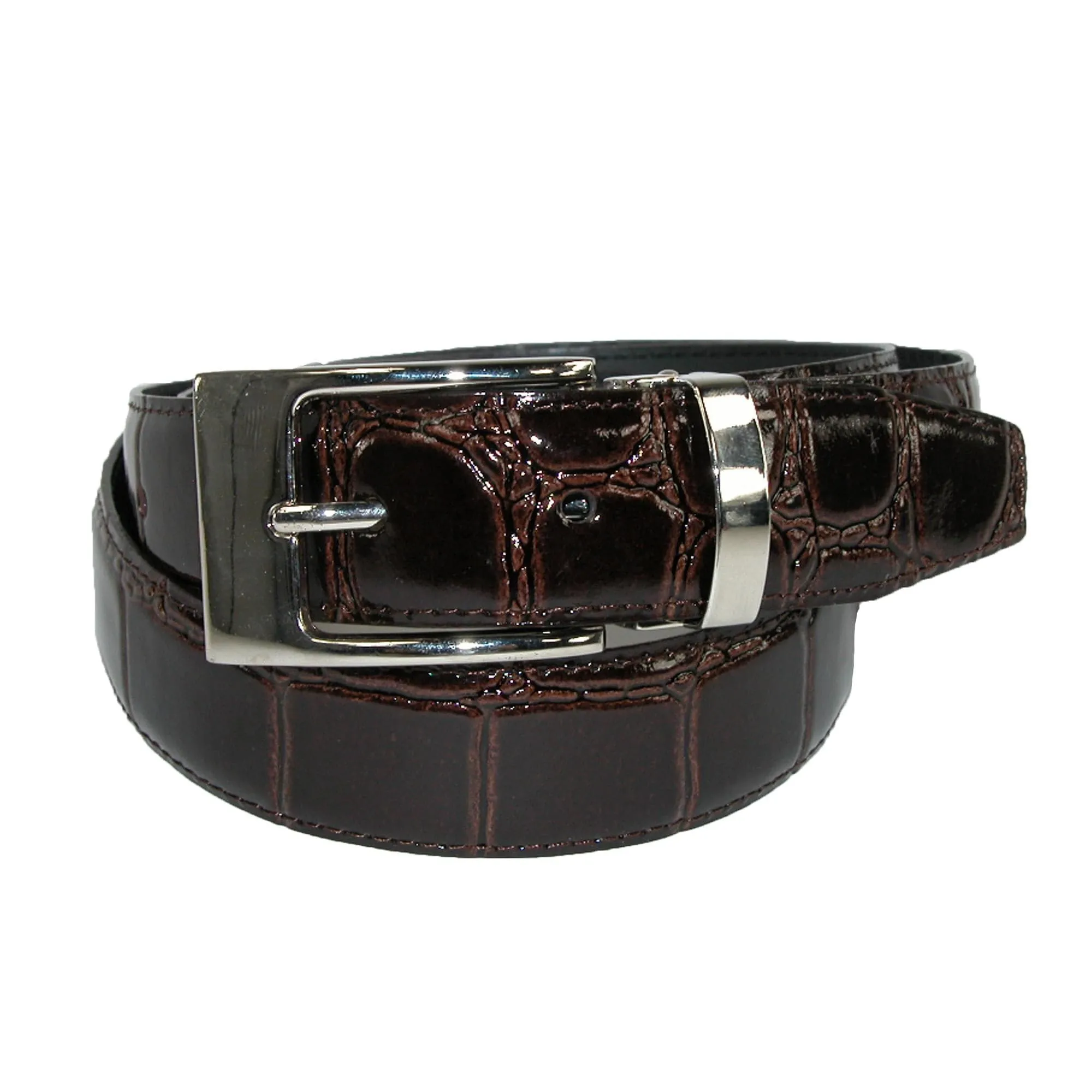 CTM® Leather Croc Print Dress Belt with Clamp On Buckle