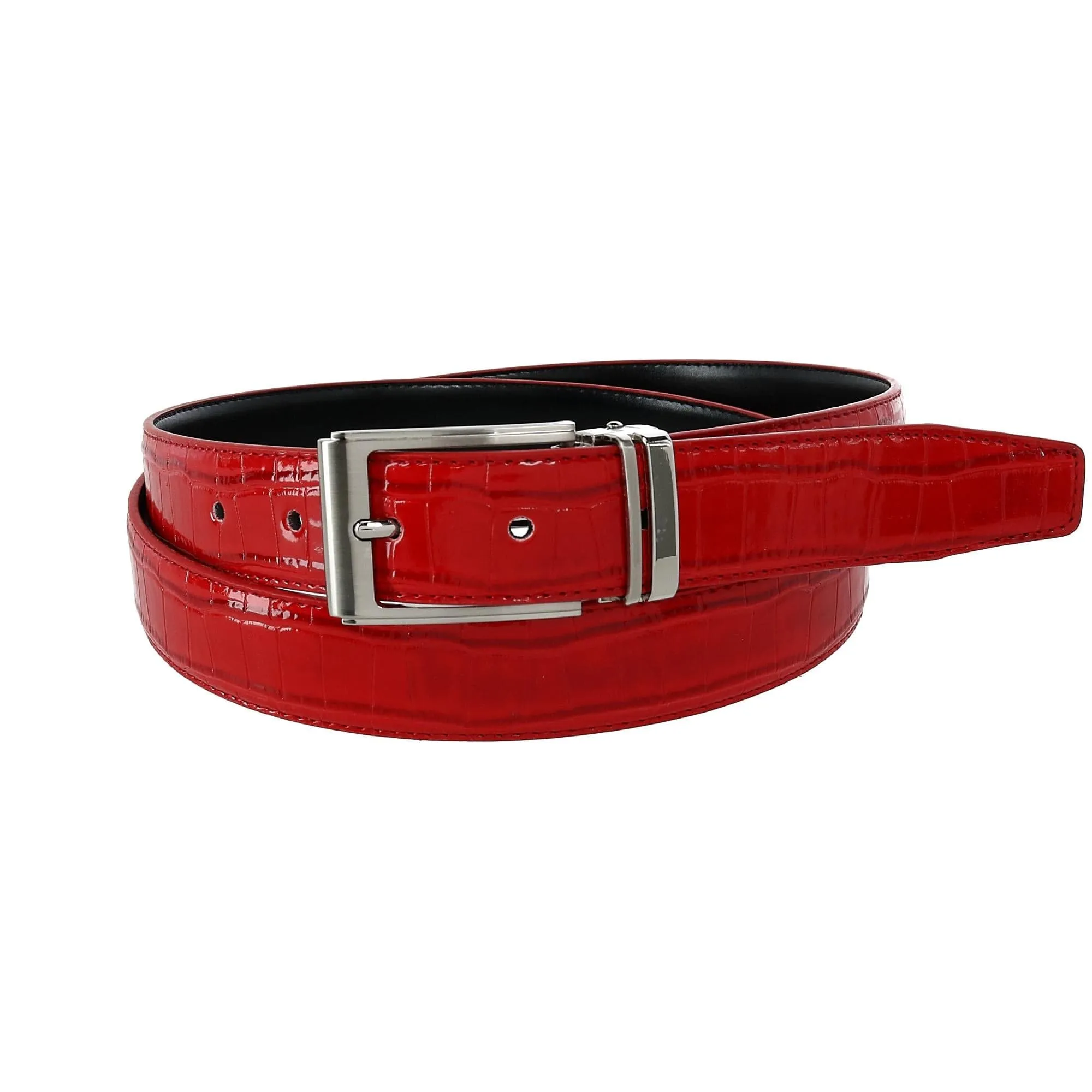 CTM® Leather Croc Print Dress Belt with Clamp On Buckle